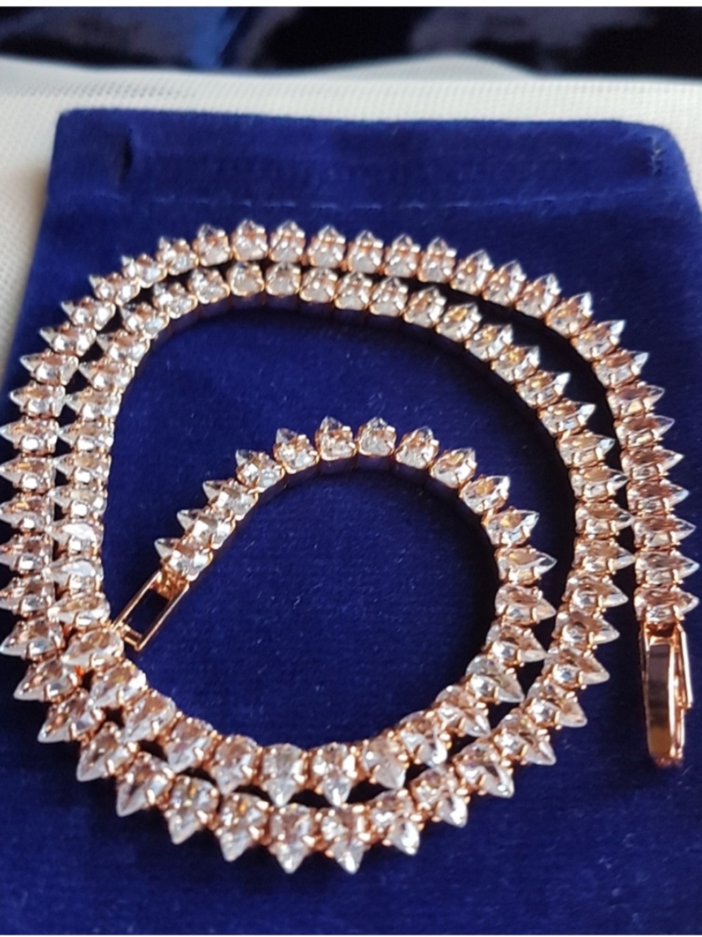 Swarovski Elements Rose Gold Plated Teardrop Tennis Necklace NEW - Picture 1 of 16